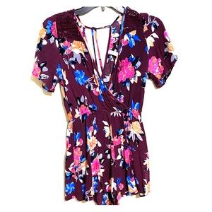 Xhilaration Floral Maroon Romper